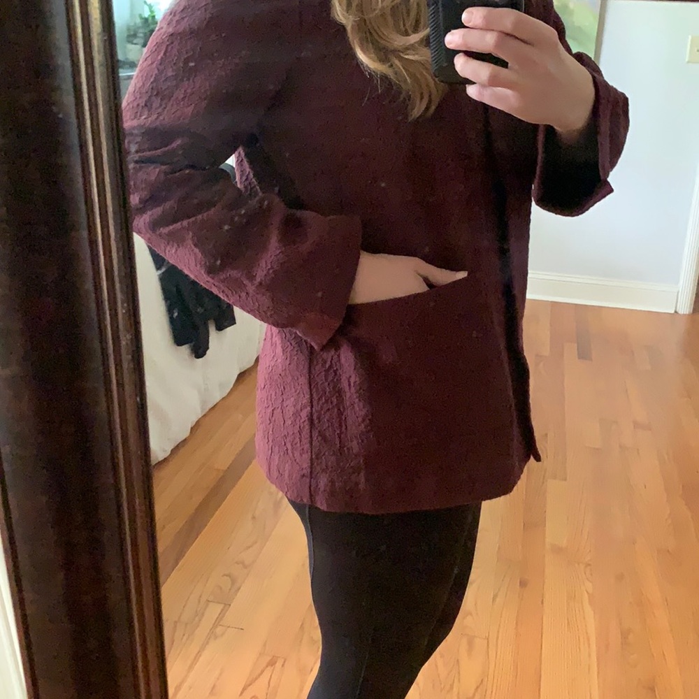 Eileen Fisher Burgundy Textured Open-Front Jacket - Picture 2 of 16